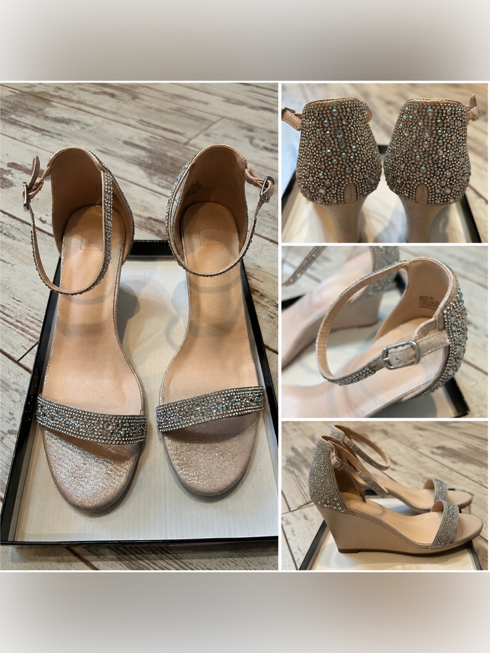 DB Studio Raquel Crystal Rhinestone Wedge Sandals – Blush/Champagne – Size 10